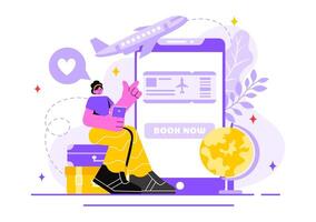 Online Travel Ticket Illustration Through a Transportation and Journey Provider App for Booking in a Flat Style Cartoon Background vector