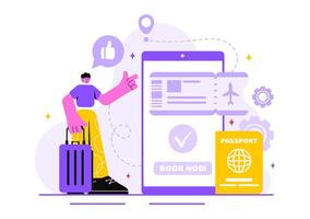 Online Travel Ticket Illustration Through a Transportation and Journey Provider App for Booking in a Flat Style Cartoon Background vector