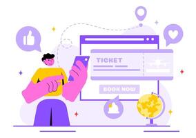 Online Travel Ticket Illustration Through a Transportation and Journey Provider App for Booking in a Flat Style Cartoon Background vector