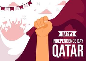 Happy Qatar Independence Day Illustration for September 3rd featuring a Waving Flag and Ribbon in a Flat Style Cartoon Background vector