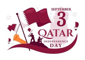 Happy Qatar Independence Day Illustration for September 3rd featuring a Waving Flag and Ribbon in a Flat Style Cartoon Background vector