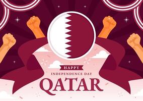 Happy Qatar Independence Day Illustration for September 3rd featuring a Waving Flag and Ribbon in a Flat Style Cartoon Background vector