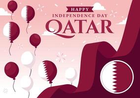 Happy Qatar Independence Day Illustration for September 3rd featuring a Waving Flag and Ribbon in a Flat Style Cartoon Background vector