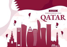 Happy Qatar Independence Day Illustration for September 3rd featuring a Waving Flag and Ribbon in a Flat Style Cartoon Background vector