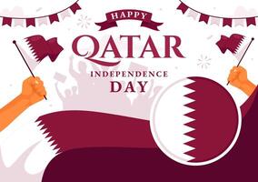 Happy Qatar Independence Day Illustration for September 3rd featuring a Waving Flag and Ribbon in a Flat Style Cartoon Background vector