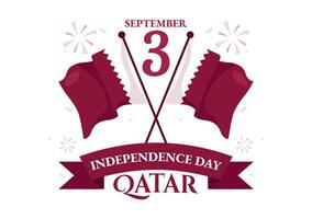 Happy Qatar Independence Day Illustration for September 3rd featuring a Waving Flag and Ribbon in a Flat Style Cartoon Background vector