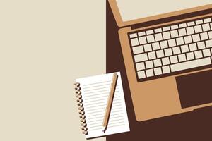 Laptop with notebook and pencil on the top of desk vector