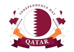 Happy Qatar Independence Day Illustration for September 3rd featuring a Waving Flag and Ribbon in a Flat Style Cartoon Background vector