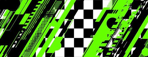 abstract green racing background with checkboard and lines vector