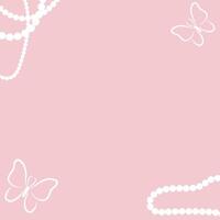 Pink background with white pearls border and butterfly drawing graphic illustration for banner, card and social media post vector