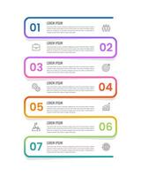 Infographic vertical with colorful line. 7 process to success. Business presentations, reports, data, banners, milestones and planning. vector