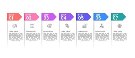 Infographic arrow labels 7 steps to success. Business presentations, reports, data, banners, milestones and planning. vector
