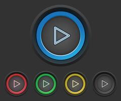 Round play buttons in many color vector