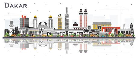 Dakar Senegal City Skyline with Color Buildings and reflections Isolated on White. Business Travel and Concept with Historic Architecture. Dakar Cityscape with Landmarks. vector