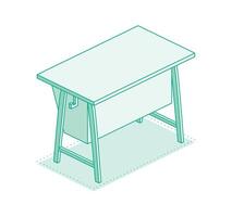 Isometric school desk table. Outline object isolated on white background. Classroom. vector