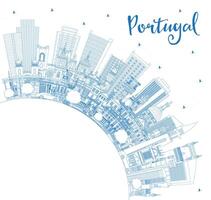 Portugal. Outline City Skyline with Blue Buildings and Copy Space. Concept with Modern and Historic Architecture. Portugal Cityscape with Landmarks. Porto and Lisbon. vector