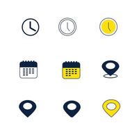 Place, Time, Date and Notification line icons. Calendar, address location pointer vector