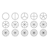 Segment slice icon. Pie chart template. Circle section graph line art. 1,2,3,4,5,6,7,8,9,10,11,12,13,14,15 segments infographic. vector