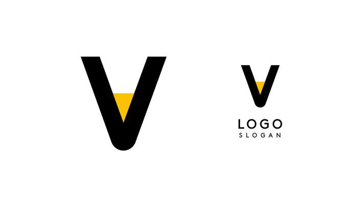 Bauhaus flat unique Letter V, color logo for business, tech apps, architectural brands. Minimal modular geometric design, simple modern branding. logotype