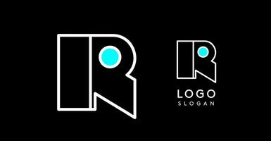 Abstract R letter logo with blue dots. Minimalist linear design, bold and clean letter monogram for corporate branding, tech startups, security businesses, and game apps. illustration. vector