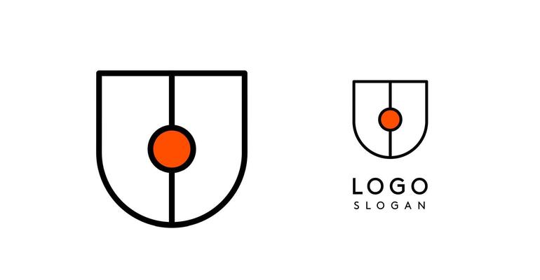 Abstract U letter logo with blue dots. Minimalist linear design, bold and clean letter monogram for corporate branding, tech startups, security businesses, and game apps. illustration.