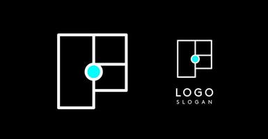 Abstract F letter logo with blue dots. Minimalist linear design, bold and clean letter monogram for corporate branding, tech startups, innovative businesses, and game apps. illustration. vector