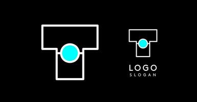 Abstract T letter logo with blue dots. Minimalist linear design, bold and clean letter monogram for corporate branding, tech startups, security businesses, and game apps. illustration. vector