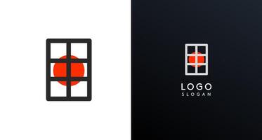 Modern logo featuring geometric shapes, circle and lines grid. Abstract minimalist logotype for Japanese restaurant branding, tech companies, creative business identities. illustration vector