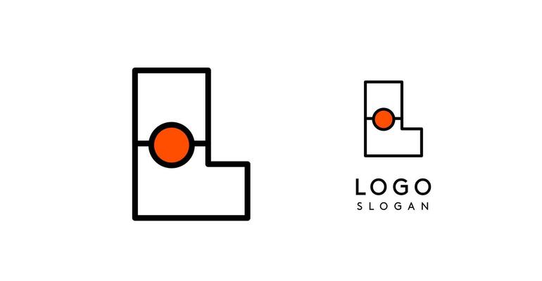 Abstract L letter logo with blue dots. Minimalist linear design, bold and clean letter monogram for corporate branding, tech startups, innovative businesses, and game apps. illustration.