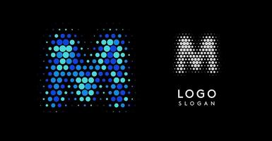Abstract letter M logo with blue gradient dots, modern minimalist design. Ideal for business branding, corporate identity, technology firms. Stylish and professional symbol. illustration vector
