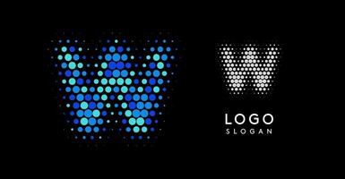 Abstract letter W logo with blue gradient dots, modern minimalist design. Ideal for business branding, corporate identity, technology firms. Stylish and professional symbol. illustration. vector