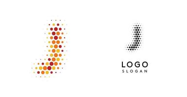 Abstract letter J logo with orange to red gradient dots, modern minimalist symbol for business branding, corporate identity, technology firms. Stylish and professional symbol. illustration vector