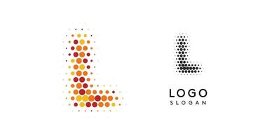 Abstract letter L logo with orange to red gradient dots, modern minimalist symbol for business branding, corporate identity, technology firms. Stylish and professional symbol. illustration vector