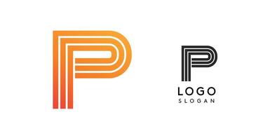 Modern letter P monogram logo in gradient orange and black white versions. Sleek, geometric design for corporate branding, business identity, startups. Minimalist professional logotype vector