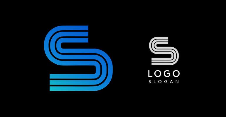 Stylized S letter logo with gradient blue on black background. Modern and professional design suitable for branding, corporate identity, and business technology sectors. illustration