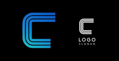 Modern abstract logo with gradient blue lines forming letter C. Sleek, minimalist design for corporate branding, digital media, technology, innovative business identities. illustration vector