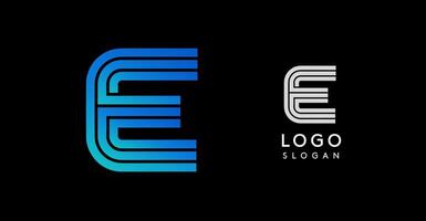 Modern E letter monogram logo. Abstract design with linear, geometric lines, blue and black gradient. Suitable for corporate branding, business identity, and professional company logos. vector