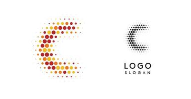 Abstract letter C logo with orange to red gradient dots, modern minimalist logotype design for business branding, corporate identity, tech companies. Elegant and stylish symbol. illustration vector