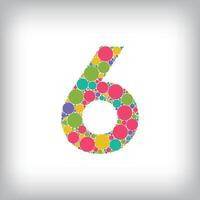 Number 6 made of creative colored dots or filled with circles. Creative fonts with unique Numbers and symbols. vector