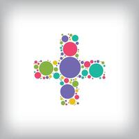 Letter plus sign made of creative colored dots or filled with circles. Creative fonts with unique symbols. illustration. vector