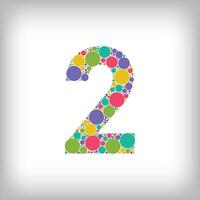 Number 2 made of creative colored dots or filled with circles. Creative fonts with unique Numbers and symbols. vector