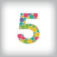 Number 5 made of creative colored dots or filled with circles. Creative fonts with unique Numbers and symbols. vector