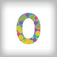 Number 0 made of creative colored dots or filled with circles. Creative fonts with unique Numbers and symbols. vector