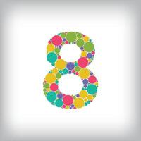 Number 8 made of creative colored dots or filled with circles. Creative fonts with unique Numbers and symbols. vector