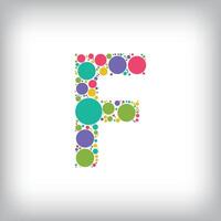Letter F made of creative colored dots or filled with circles. Creative fonts with unique symbols. illustration. vector