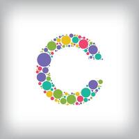 Letter C made of creative colored dots or filled with circles. Creative fonts with unique symbols. illustration. vector