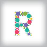 Letter R made of creative colored dots or filled with circles. Creative fonts with unique symbols. illustration. vector