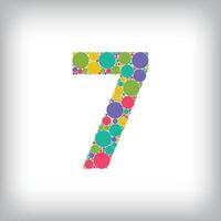 Number 7 made of creative colored dots or filled with circles. Creative fonts with unique Numbers and symbols. vector