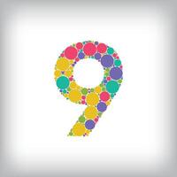 Number 9 made of creative colored dots or filled with circles. Creative fonts with unique Numbers and symbols. vector