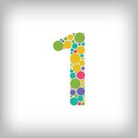 Number 1 made of creative colored dots or filled with circles. Creative fonts with unique Numbers and symbols. vector